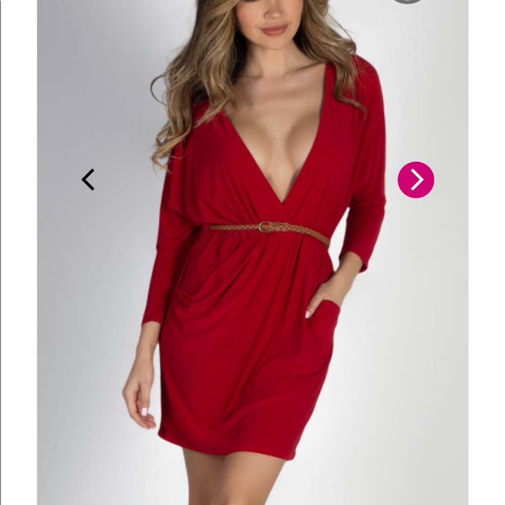 STUNNING Red Faux Wrap Dress